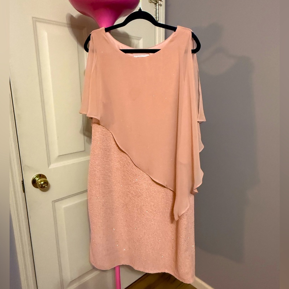 Elegant Pink Chiffon Overlay Dress